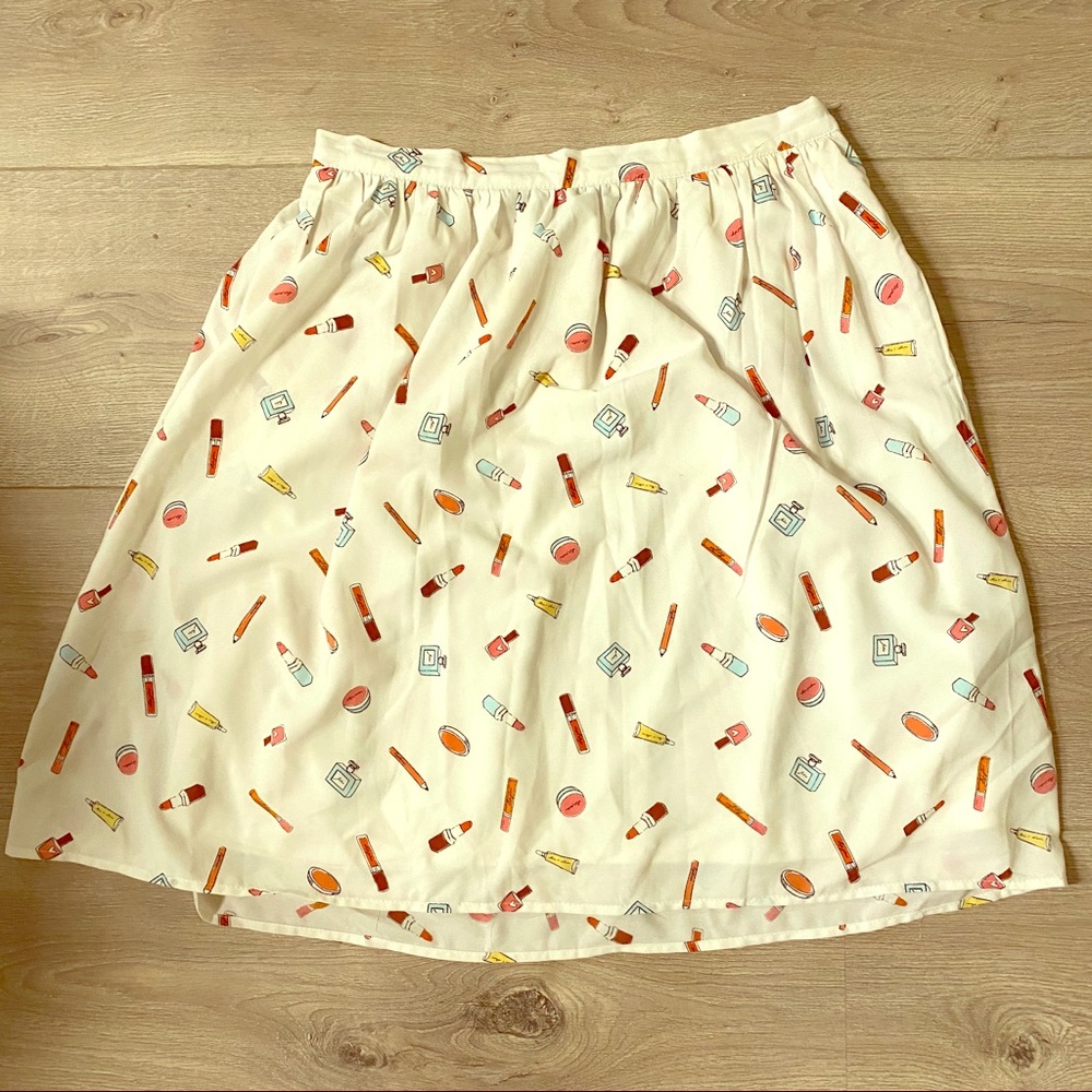 ruche makeup print knee length skirt size large